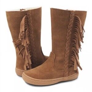 Livie & Luca Shoes Boots Sonoma Tan Brown Suede Leather Fringe Sherpa Lined 2 Y